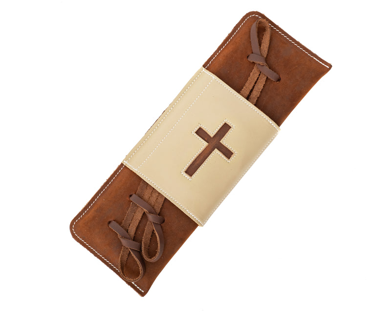 Load image into Gallery viewer, Pro Leather Covered Bull Rope Pad with Cross Inlay - Brown &amp; Tan
